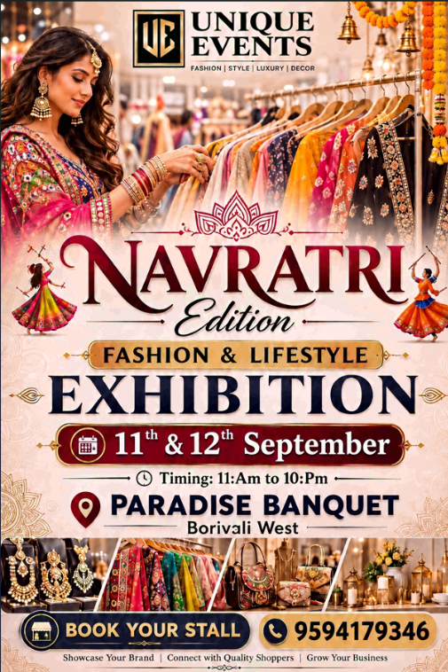 Unique Events Navratri Edition fashion and lifestyle exhibition poster — 17 and 18 September at Paradise Banquet, Borivali West, Mumbai
