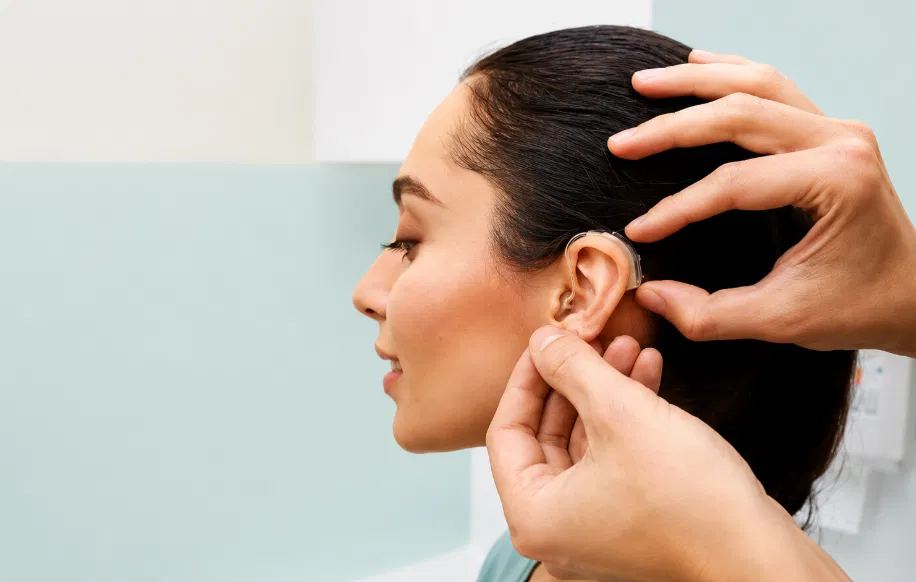 Digital hearing aid being fitted for a patient at our A S Rao Nagar, Hyderabad clinic
