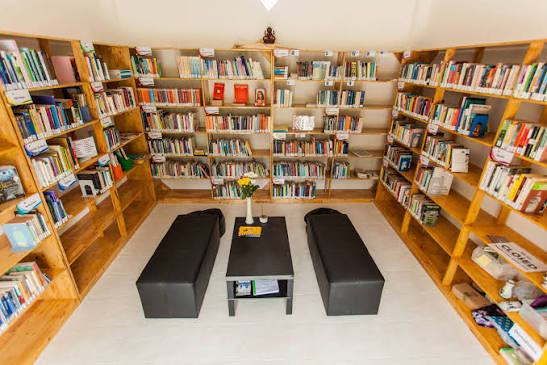 Collection of meditation books and spiritual literature at our center