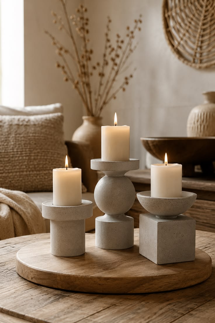 Handcrafted concrete art and modern candle holders by RagaKraft Kanya Delhi NCR