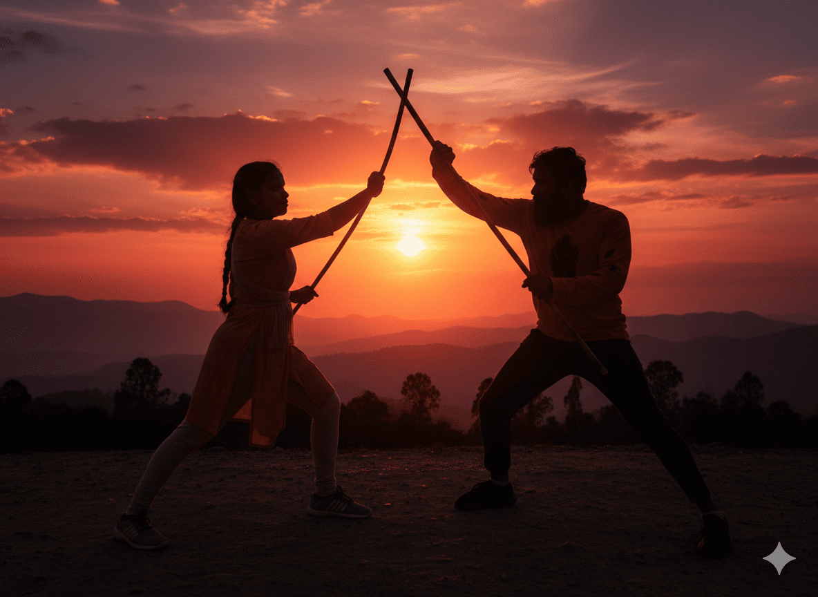 Silambam training at Swarna Arts Academy in Yousufguda