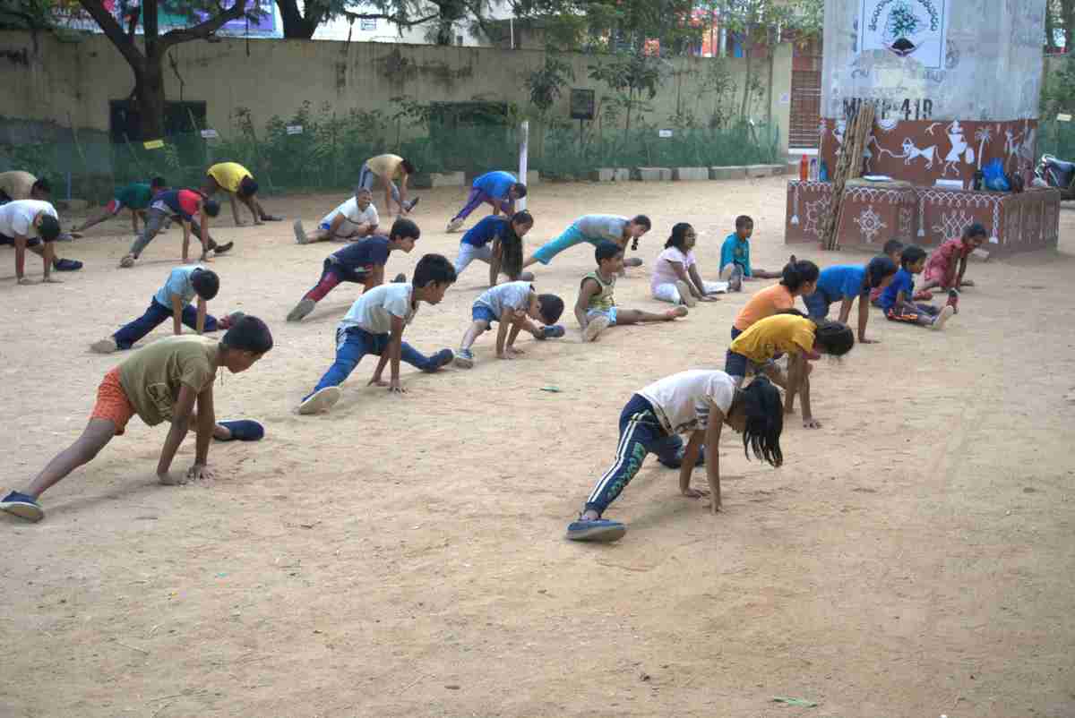 Children receiving Silambam training at Swarna Arts Academy Yousufguda