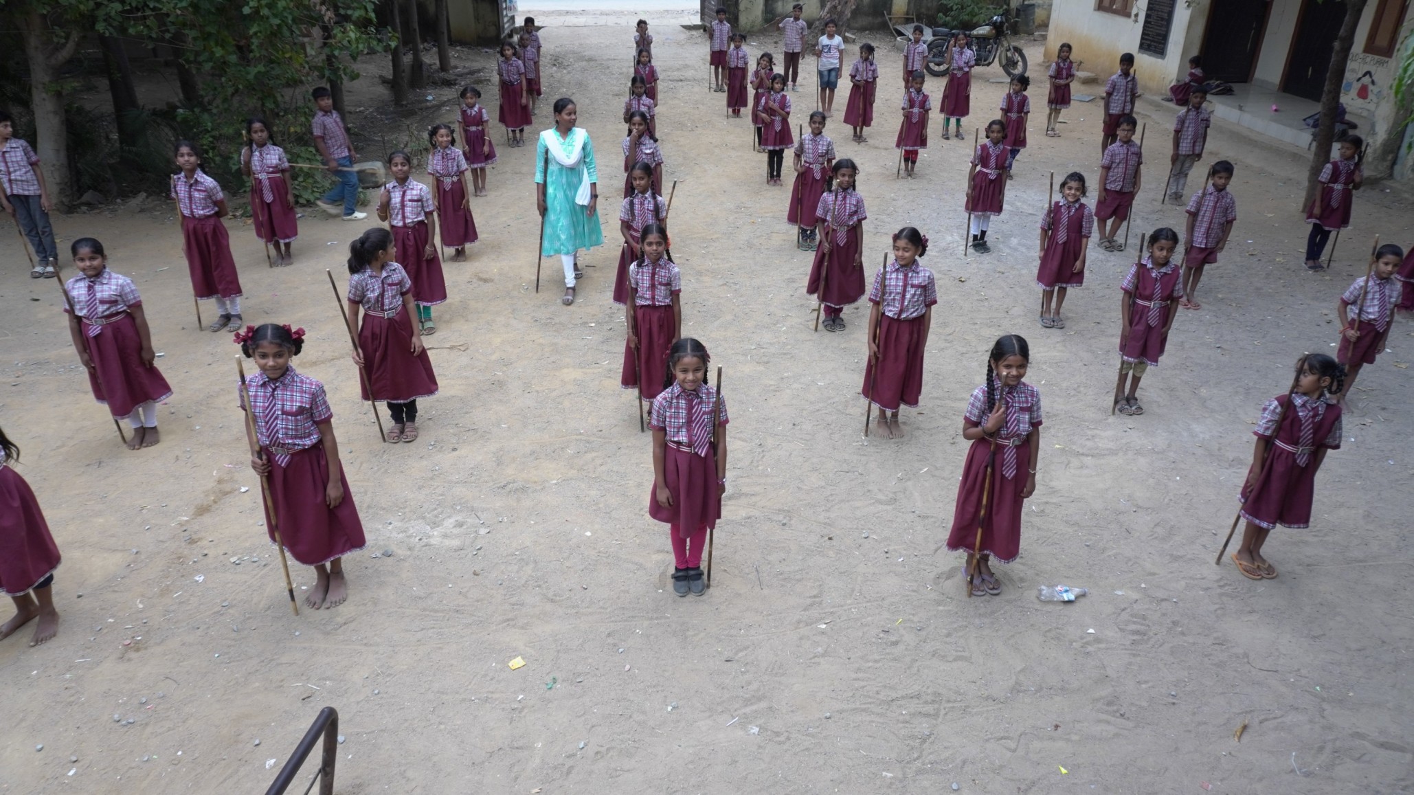 Children receiving Silambam training at Swarna Arts Academy Yousufguda