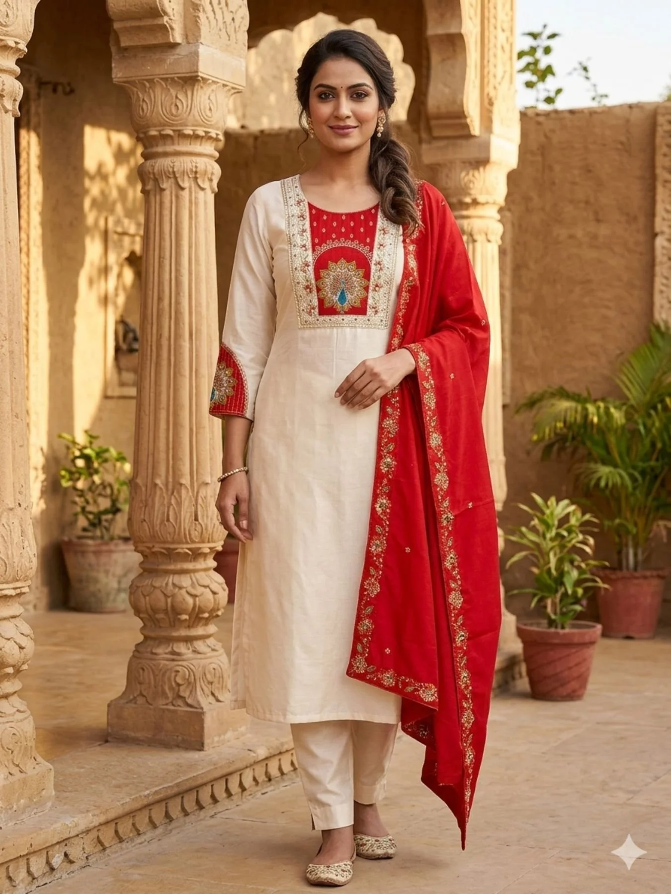 Embroidered festive short kurti with intricate thread work for celebrations