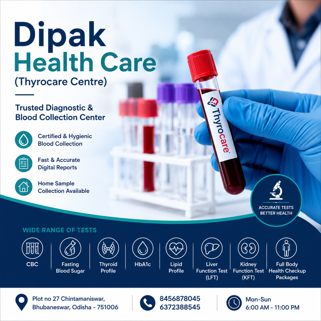 Professional blood sample collection service at Dipak Health Care Thyrocare Centre in Bhubaneswar