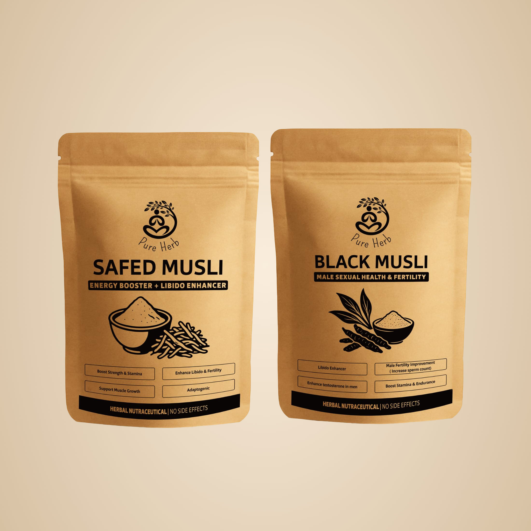 White Musli Black Musli Powder Combo 75g Each