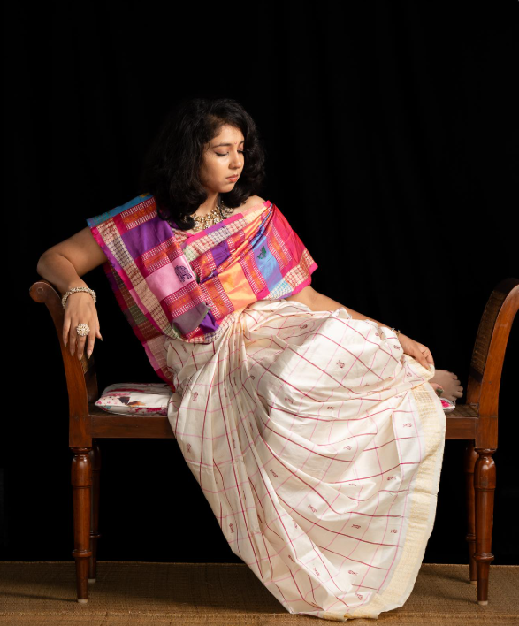 Close-up of handwoven handloom saree fabric texture at Tarini, HSR Layout Bangalore
