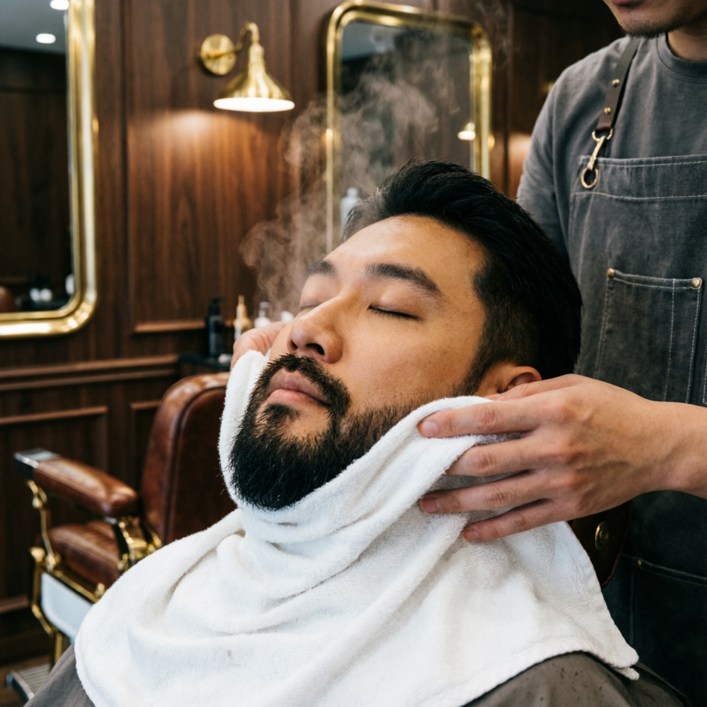 Hot towel beard spa at a men's grooming salon