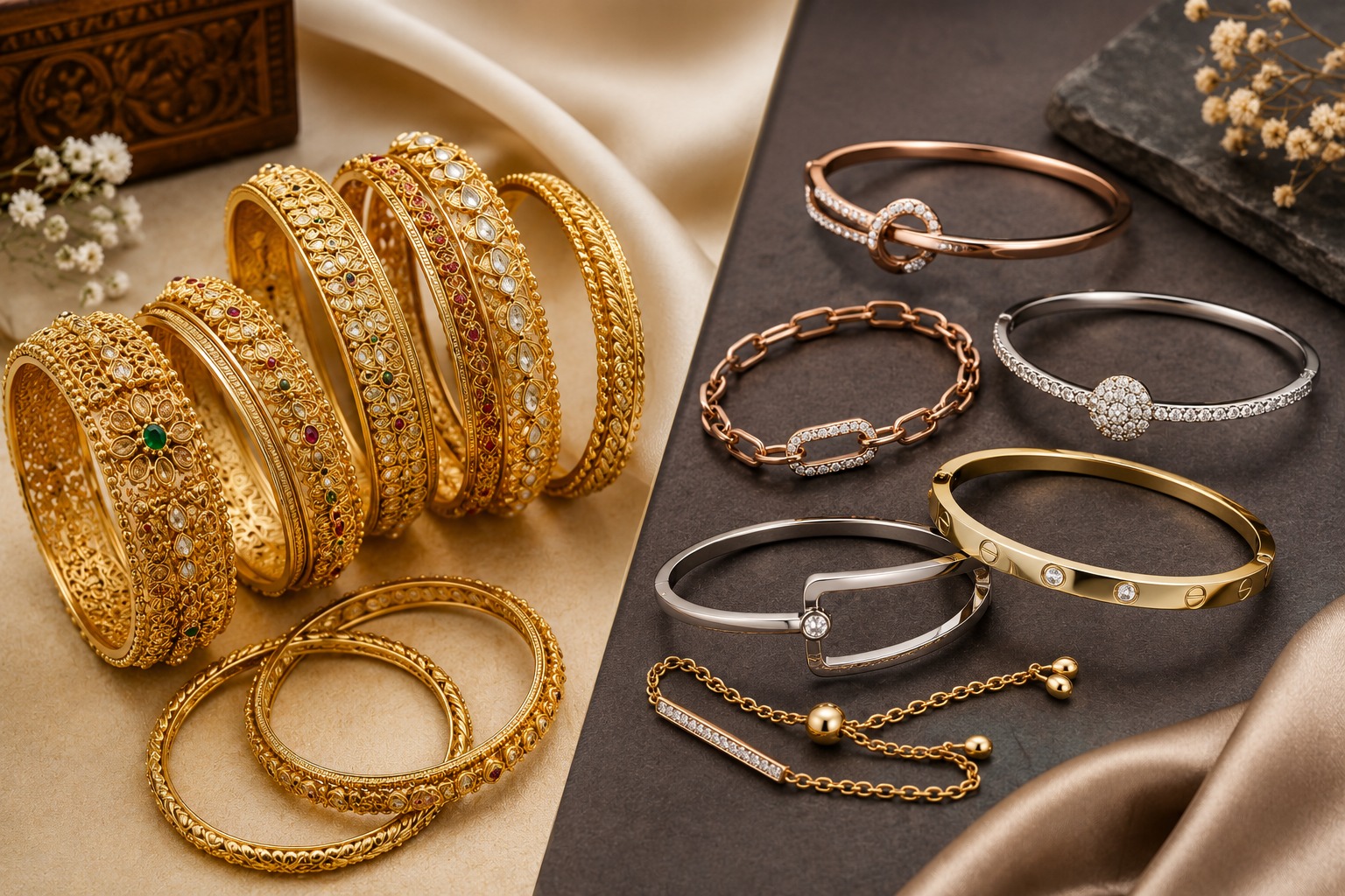 Elegant gold and silver bangles and bracelets collection