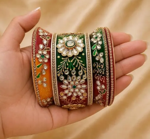 Traditional Lakh Bangles Kota - Red and Gold Handcrafted Rajasthani Bangles