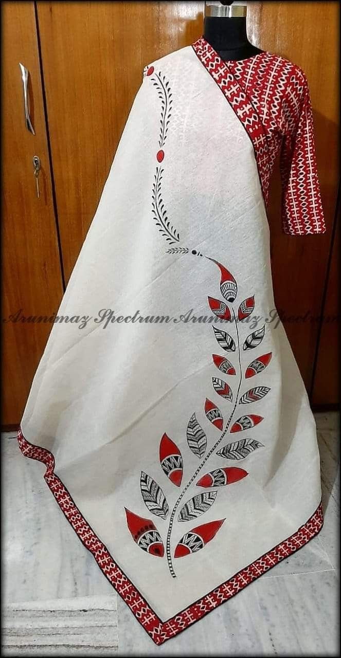 Hand painted silk dupatta tribal art from Utkaliya Electrowave Odisha