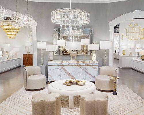 Luxury chandelier illuminating modern architectural interior