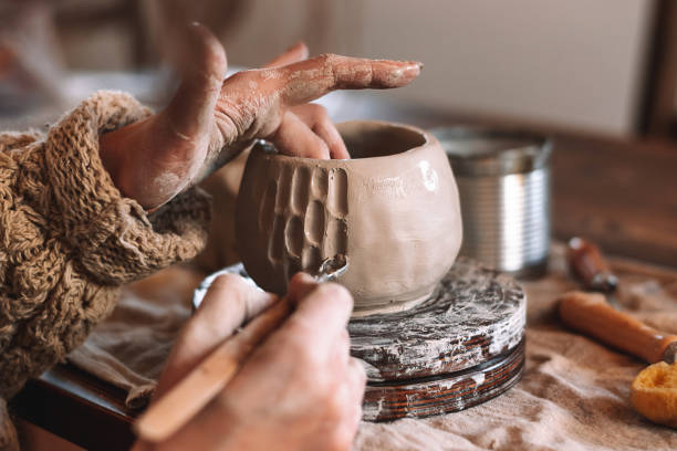 Indian artisan craftsman working on traditional wooden handicraft in Mohali, Punjab