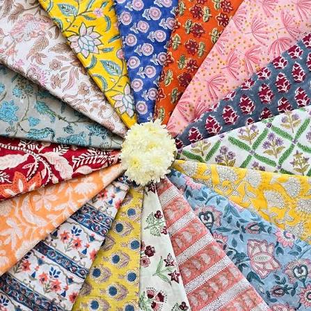 Cotton Block Printed Textiles - natural colors, floral patterns for B2B export