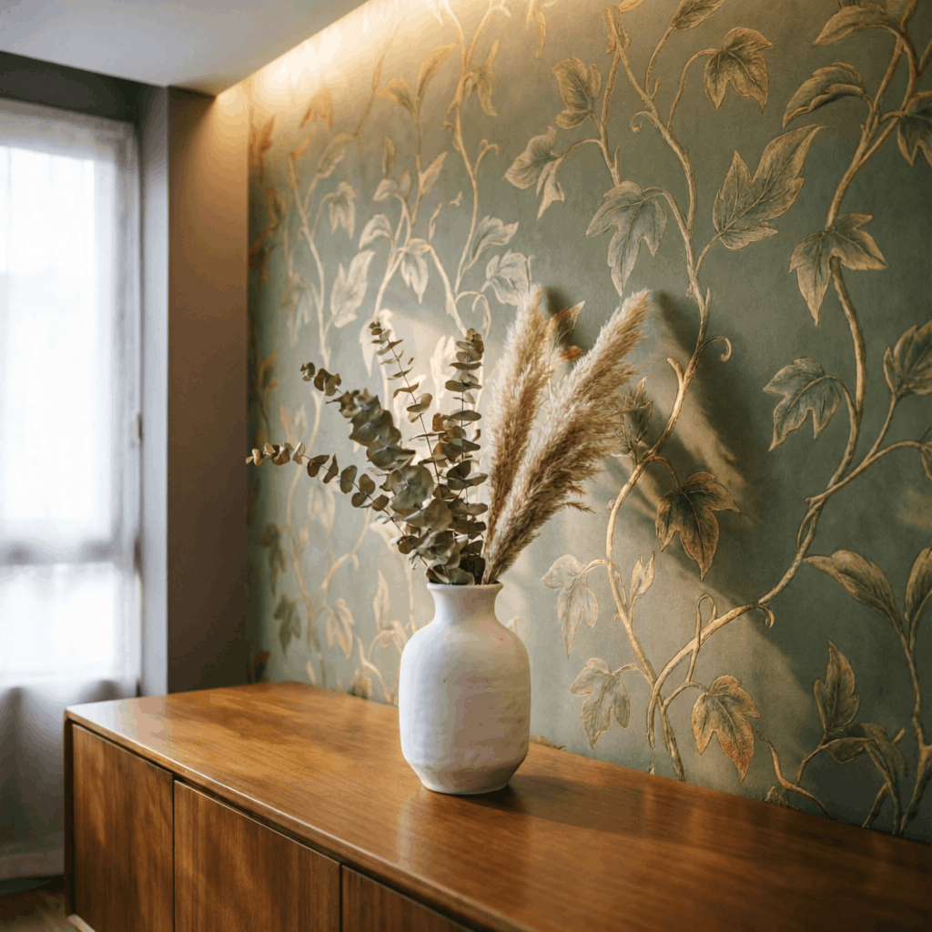 Wallpapers and wall décor in JP Nagar Bangalore botanical feature wall