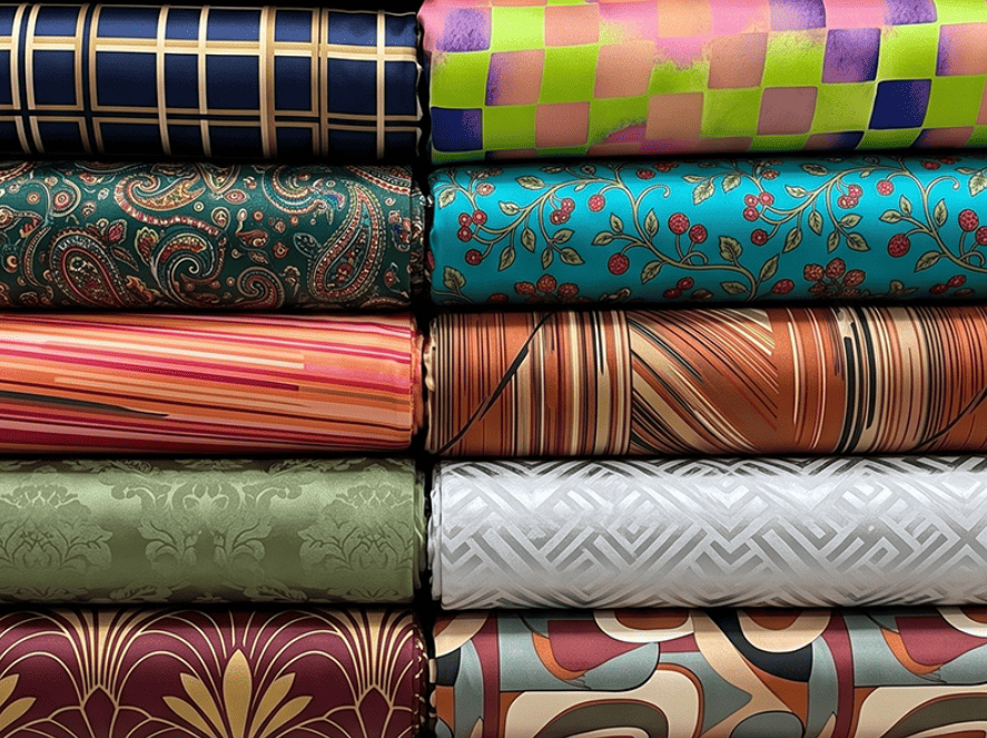 Fabric rolls at Designs World, Regharpura, Karol Bagh