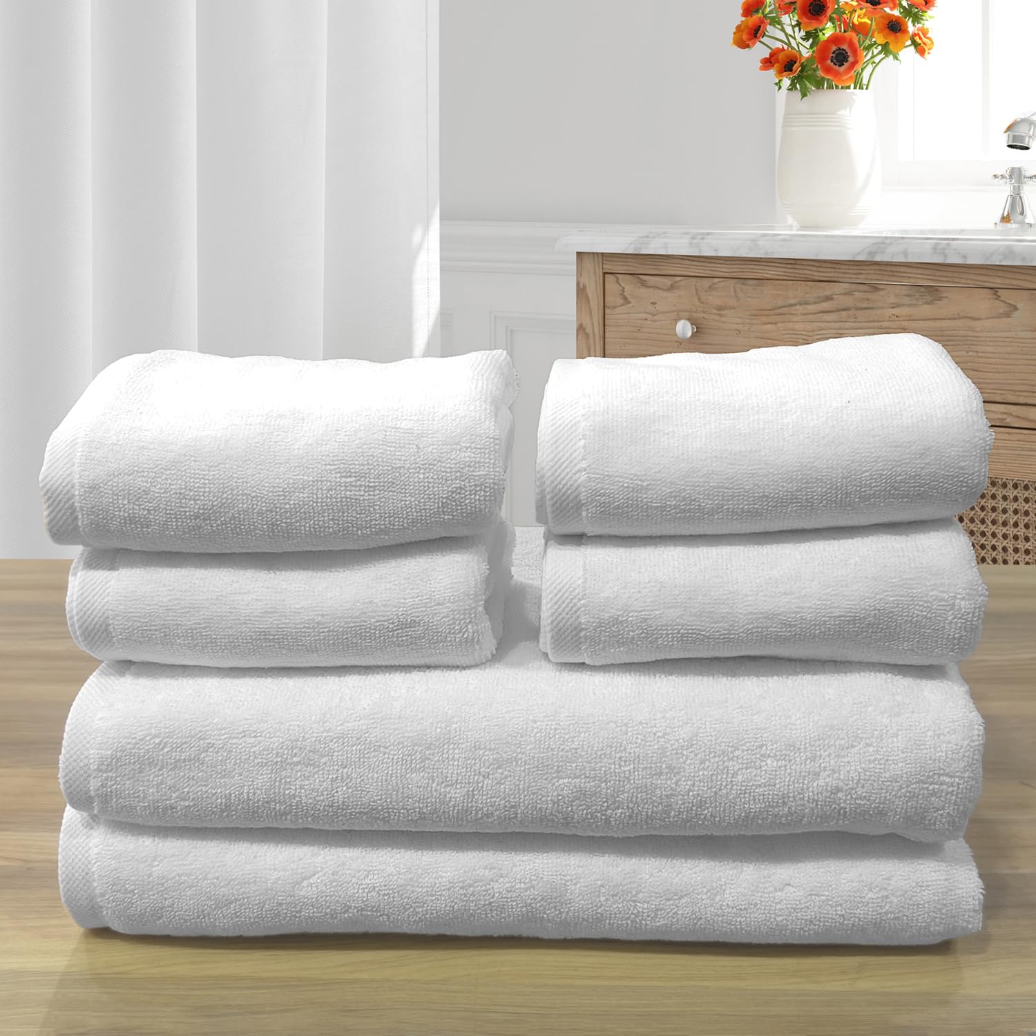 Hotel Textile Product 2 — luxury hotel towels and rolled bathrobes in spa setting