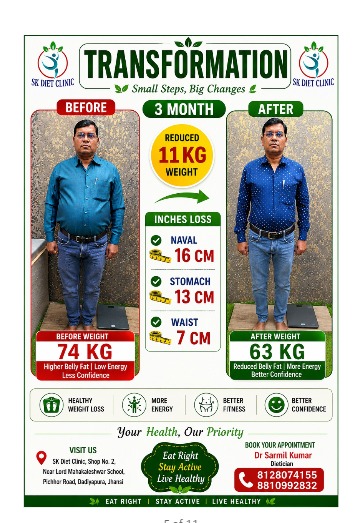 3 months personalized nutrition transformation reducing 11kg weight at SK Diet Clinic