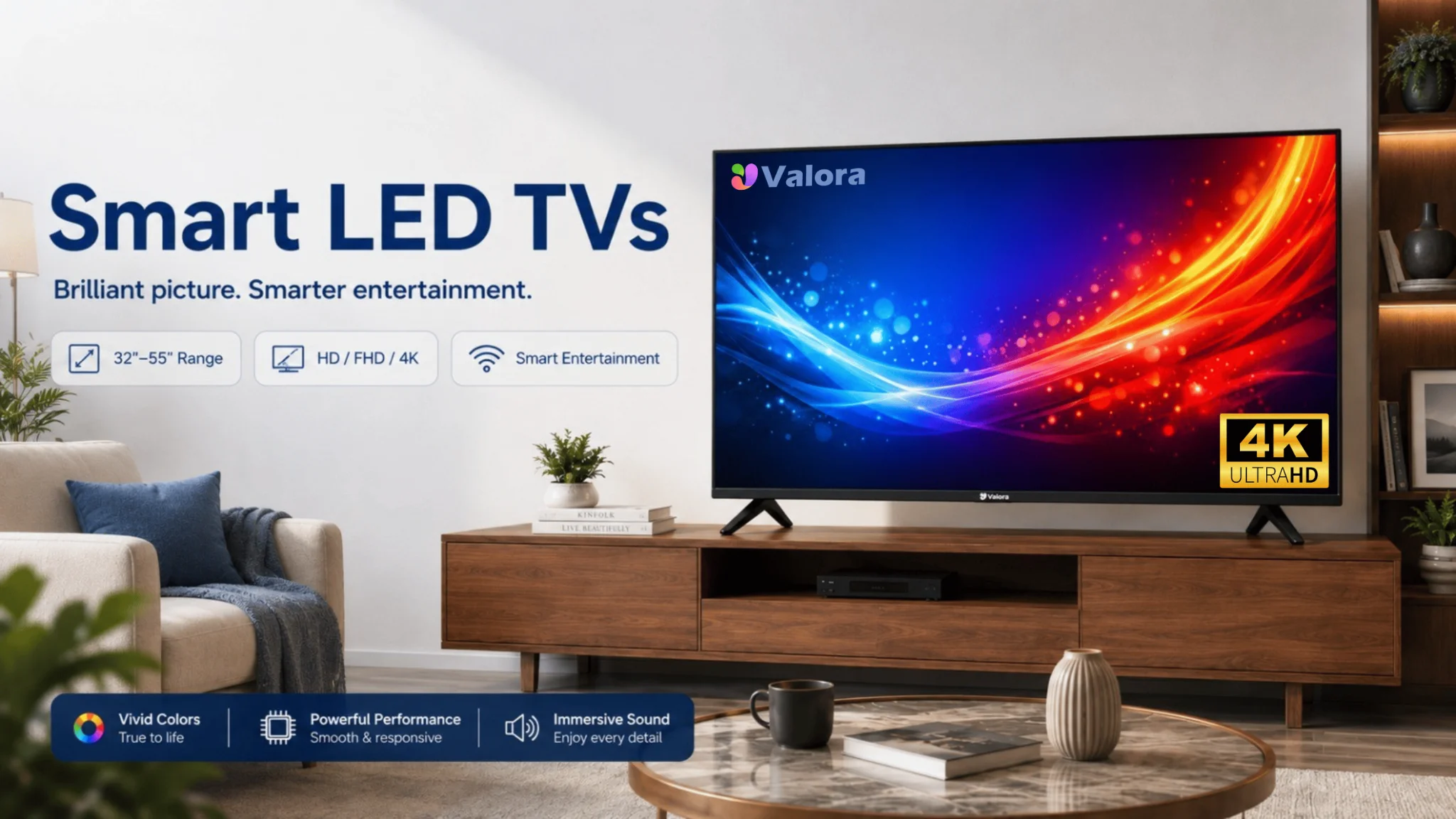 Valora Google TV & WebOS Smart LED TVs banner — best home appliances in Ghaziabad, Uttar Pradesh