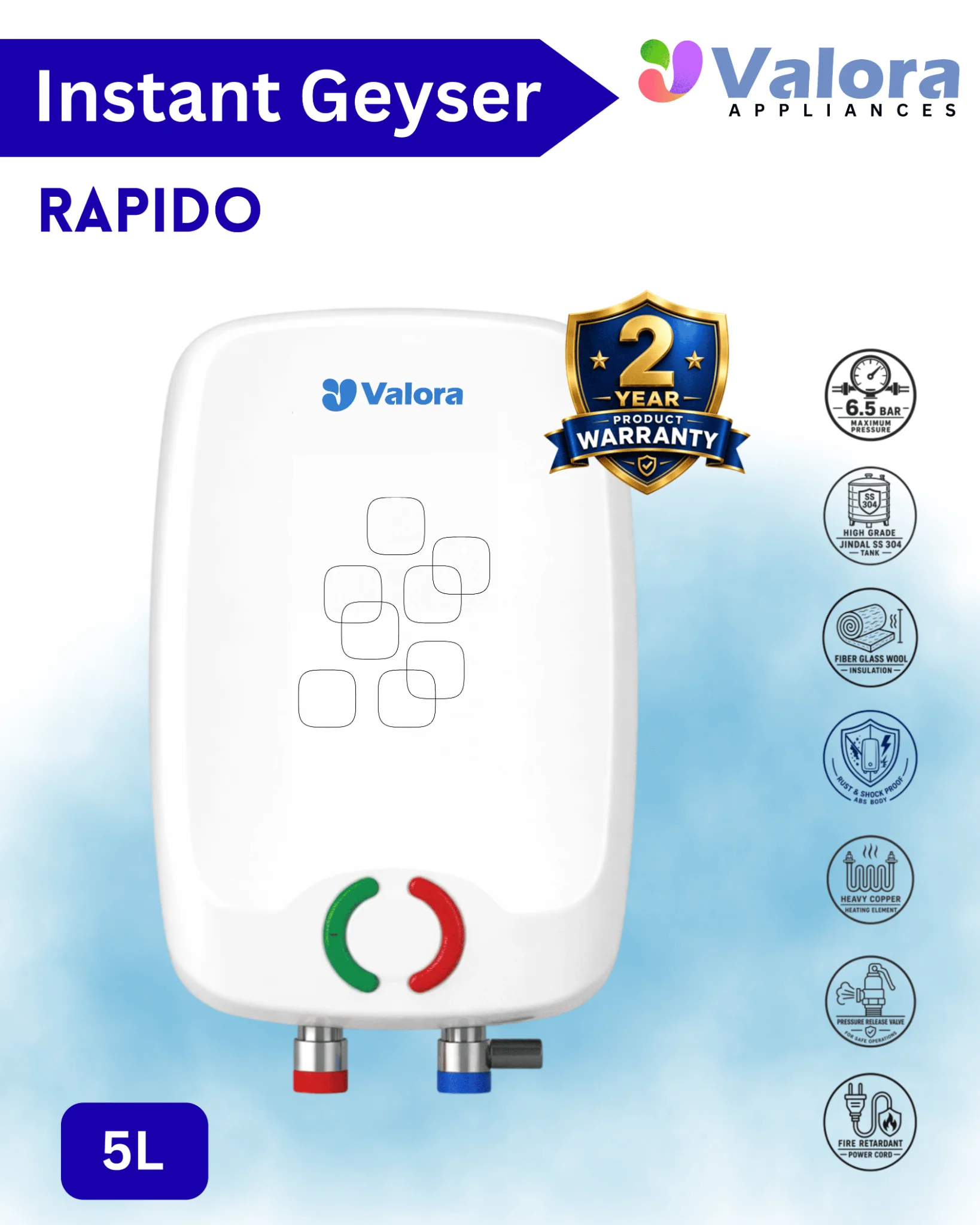 Valora Instant Geyser Rapido — best geyser home appliance in Ghaziabad