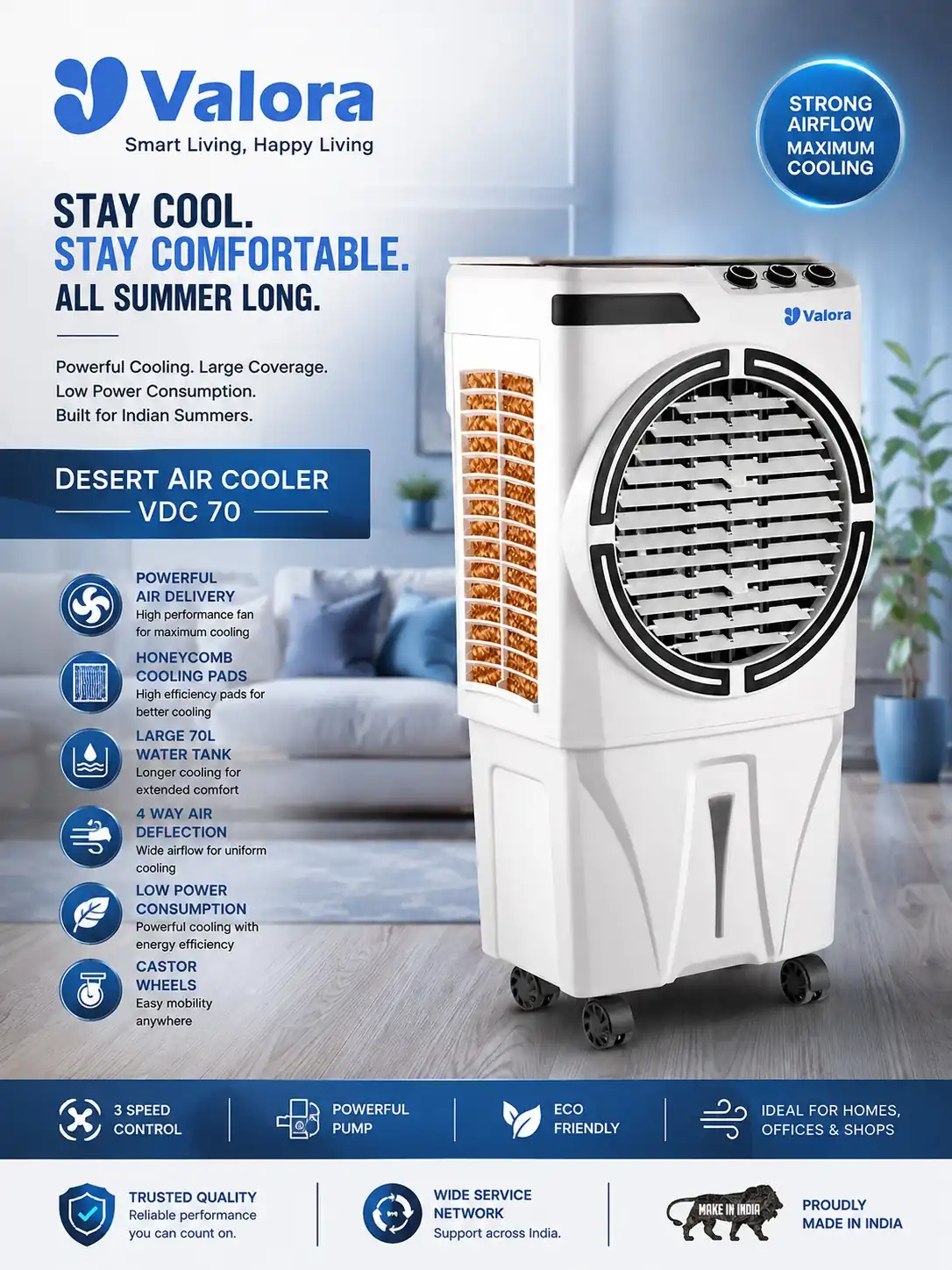 Valora Ventra VDC-70 desert air cooler with 90 litre capacity — available across India