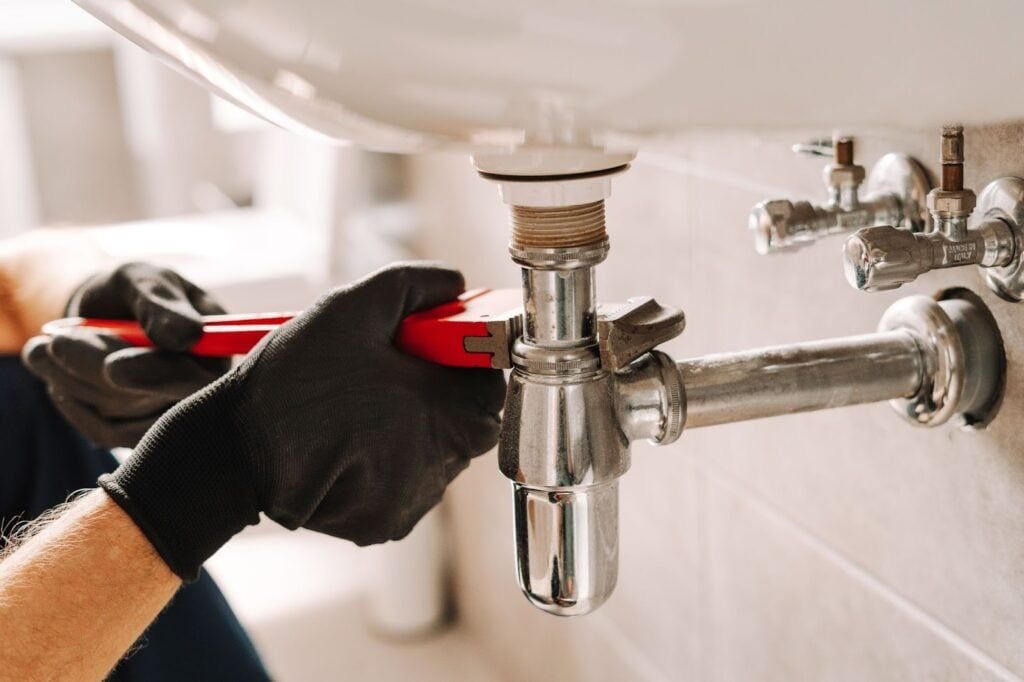 Plumbing work in a bathroom