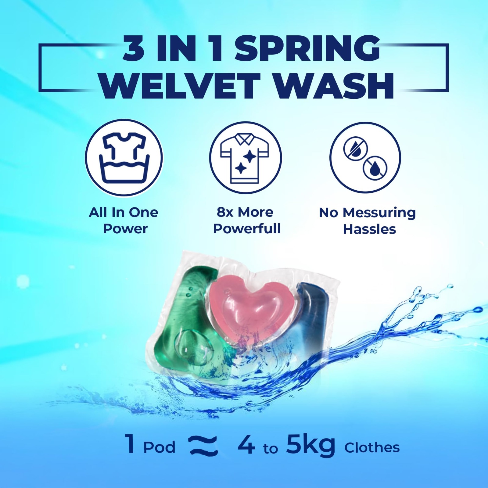 Welvet Wash 3-in-1 laundry pods 10gm main packet for sale in Ahmedabad