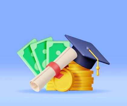 Graduation cap with coins and certificate – best child education plan in Mumbai