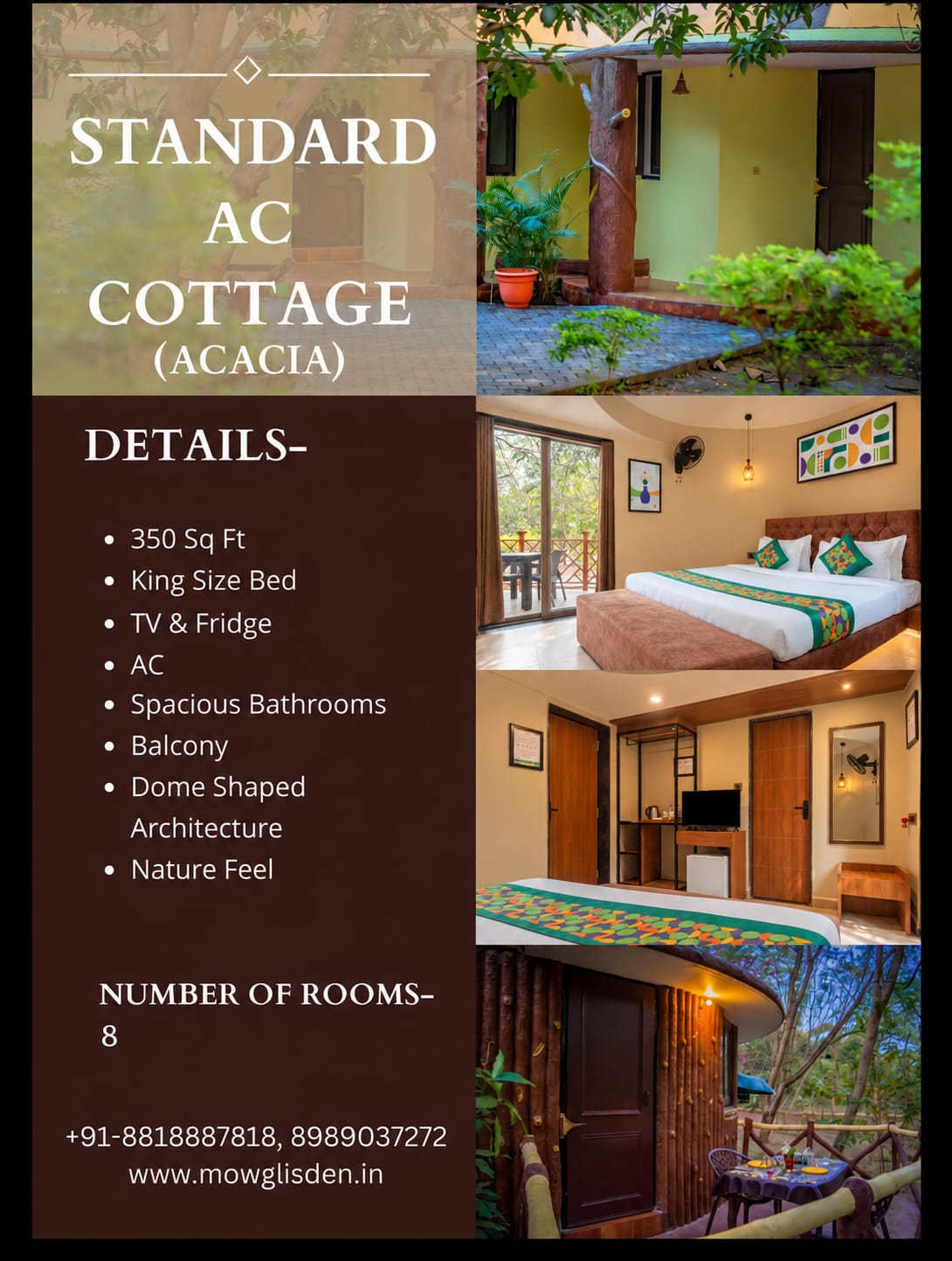Standard AC Cottage (Acacia) at Mowgli's Den, set among natural greenery