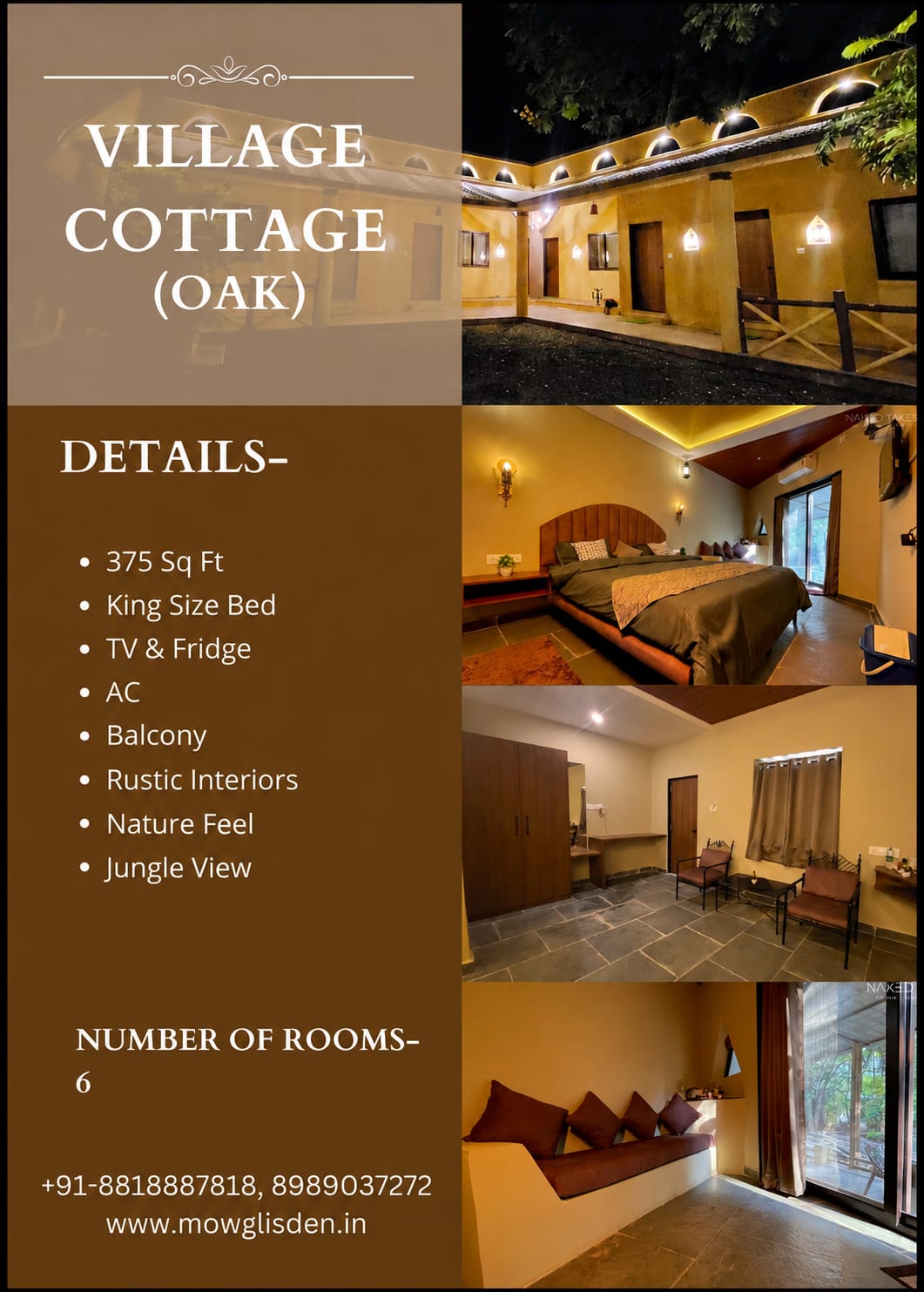 Village Cottage (Oak) at Mowgli's Den, a rustic cottage with natural materials and a cozy countryside aesthetic