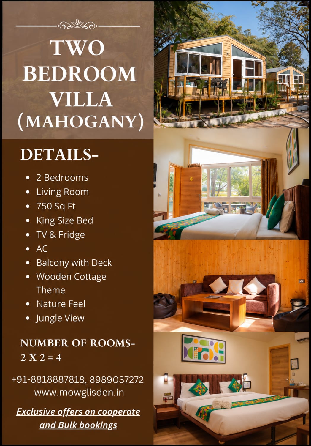 Two Bedroom Villa (Mahogany) at Mowgli's Den, with a premium interior, comfortable beds and an inviting living space