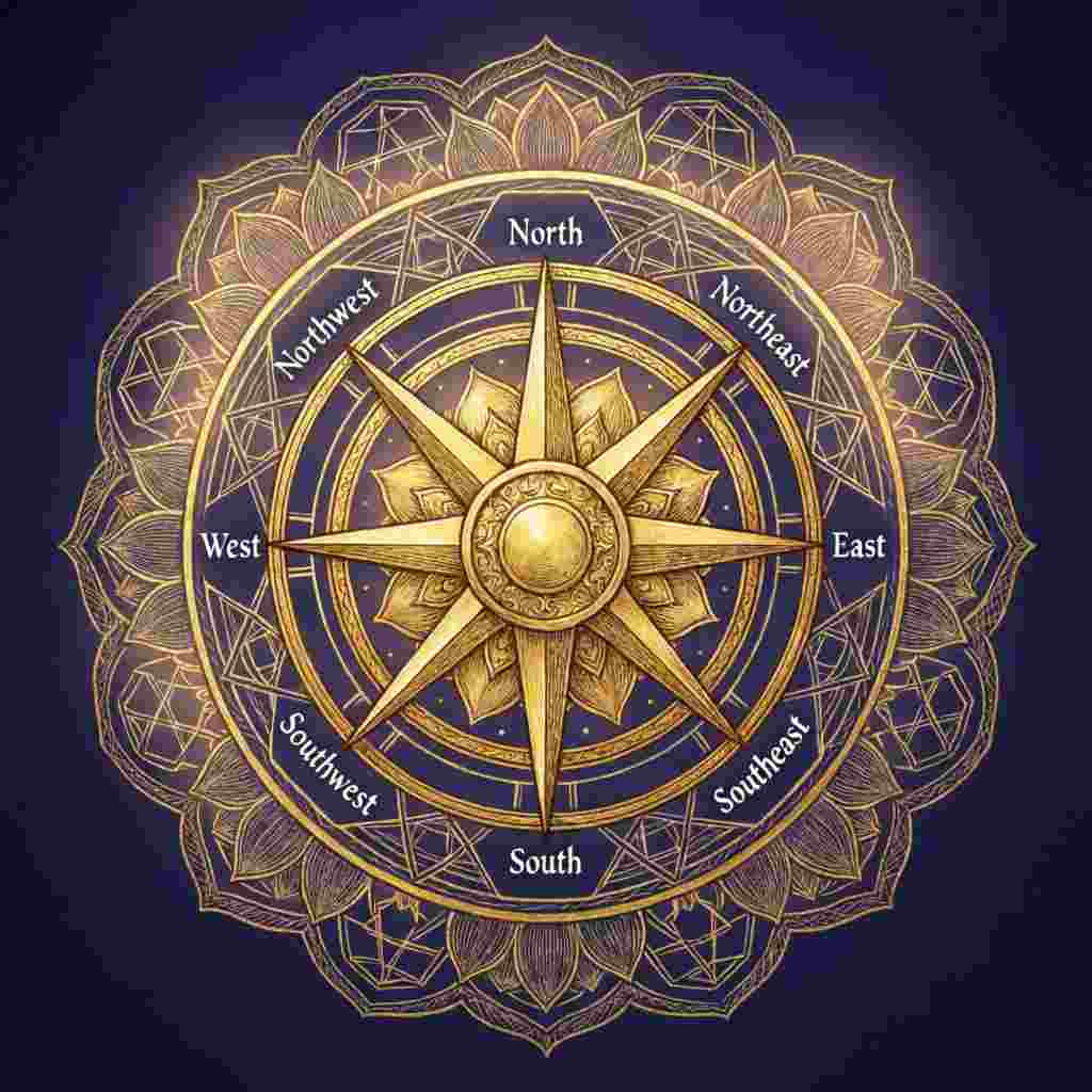 Vastu directional compass showing the eight cardinal and intercardinal directions used in Vastu Shastra consultation