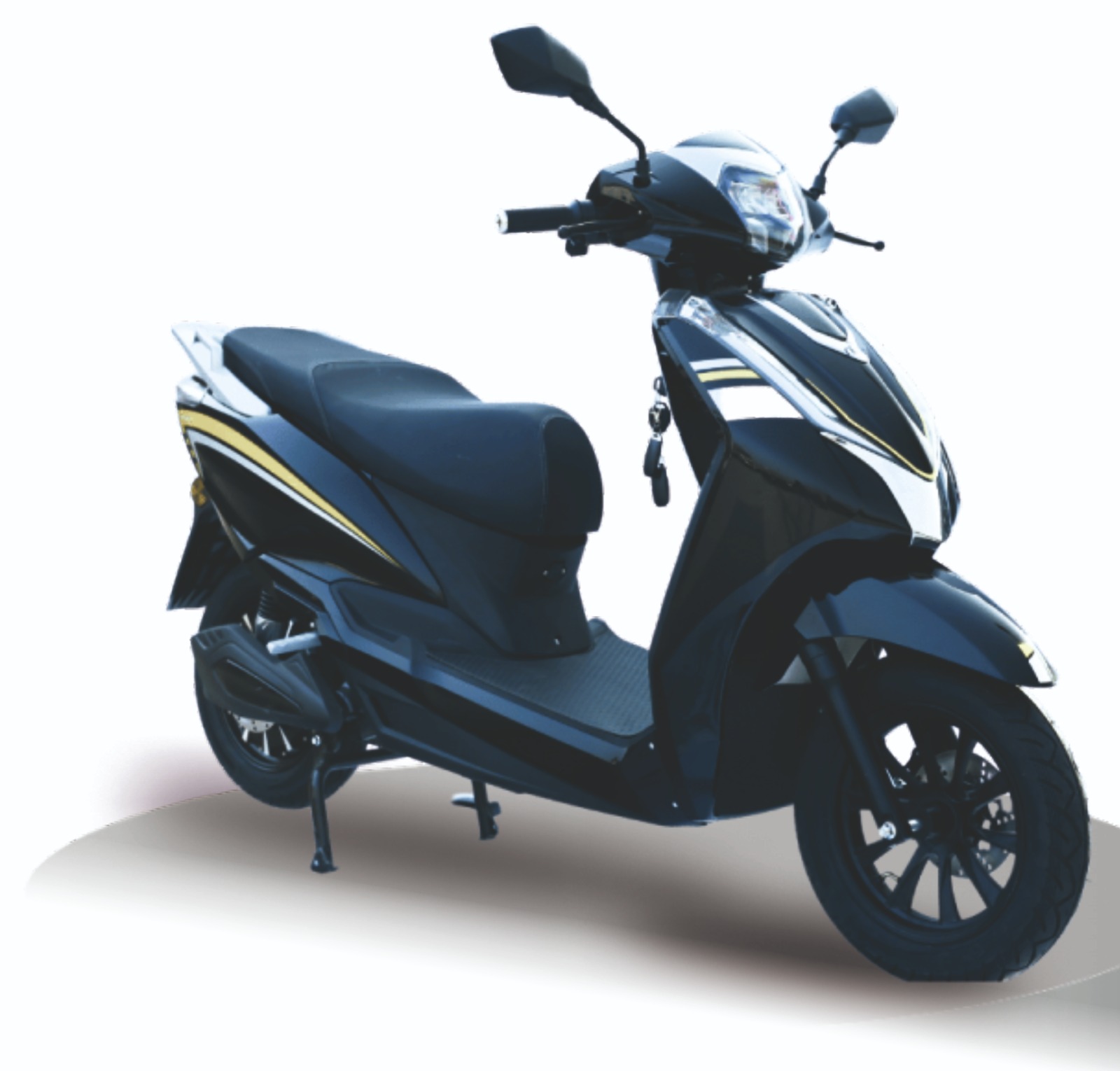 Row of new electric scooters on display at Mahadev Automobiles showroom Seoni